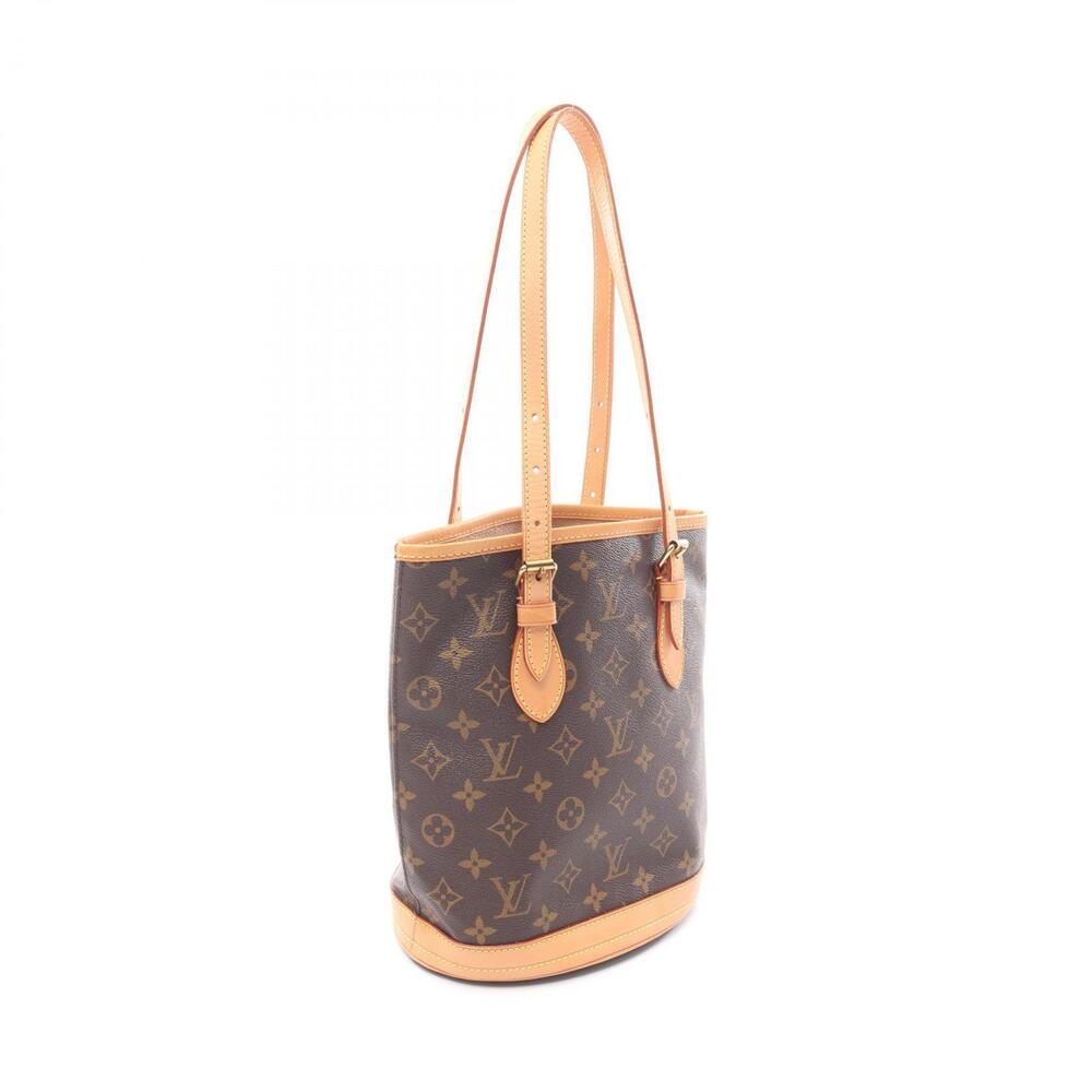 Louis Vuitton Bucket Handbag Canvas Leather Monogram Brown